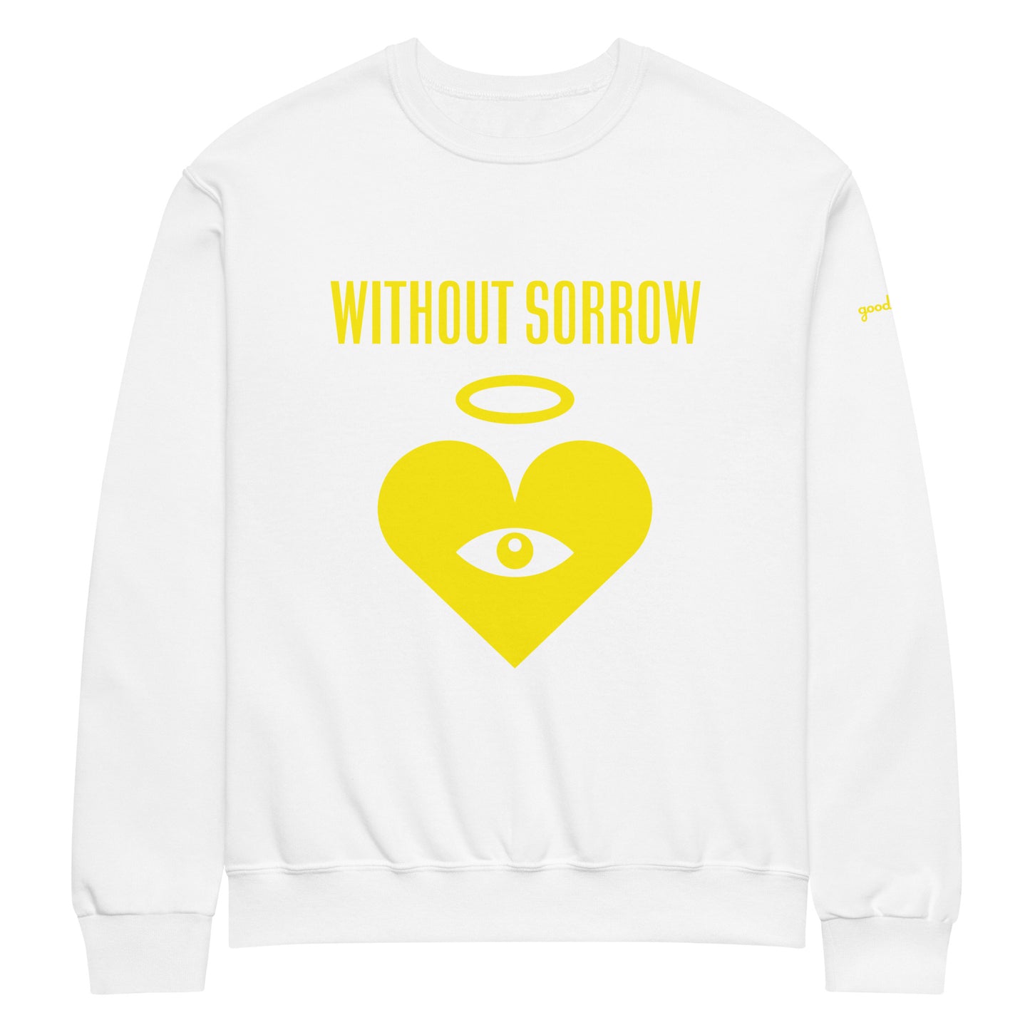 WITHOUT SORROW Monochrome Gold Heart-Eye White Long Sleeve White Sweatshirt