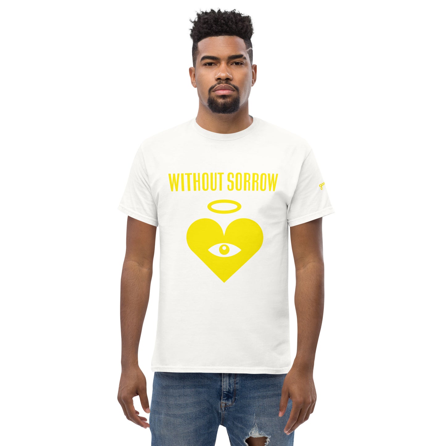 WITHOUT SORROW Monochrome Gold Heart-Eye White Tee