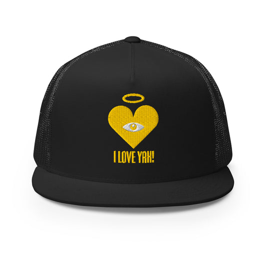 I LOVE YAH! Monochrome Gold Heart-Eye [Embroidered] Trucker Hats