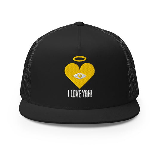 I LOVE YAH! Gold Heart-Eye [Embroidered] Trucker Hats With Cloud Text