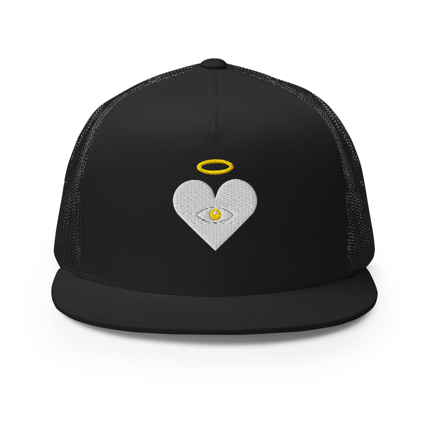 Cloud x Gold Heart-Eye [Embroidered] Black Trucker Hat