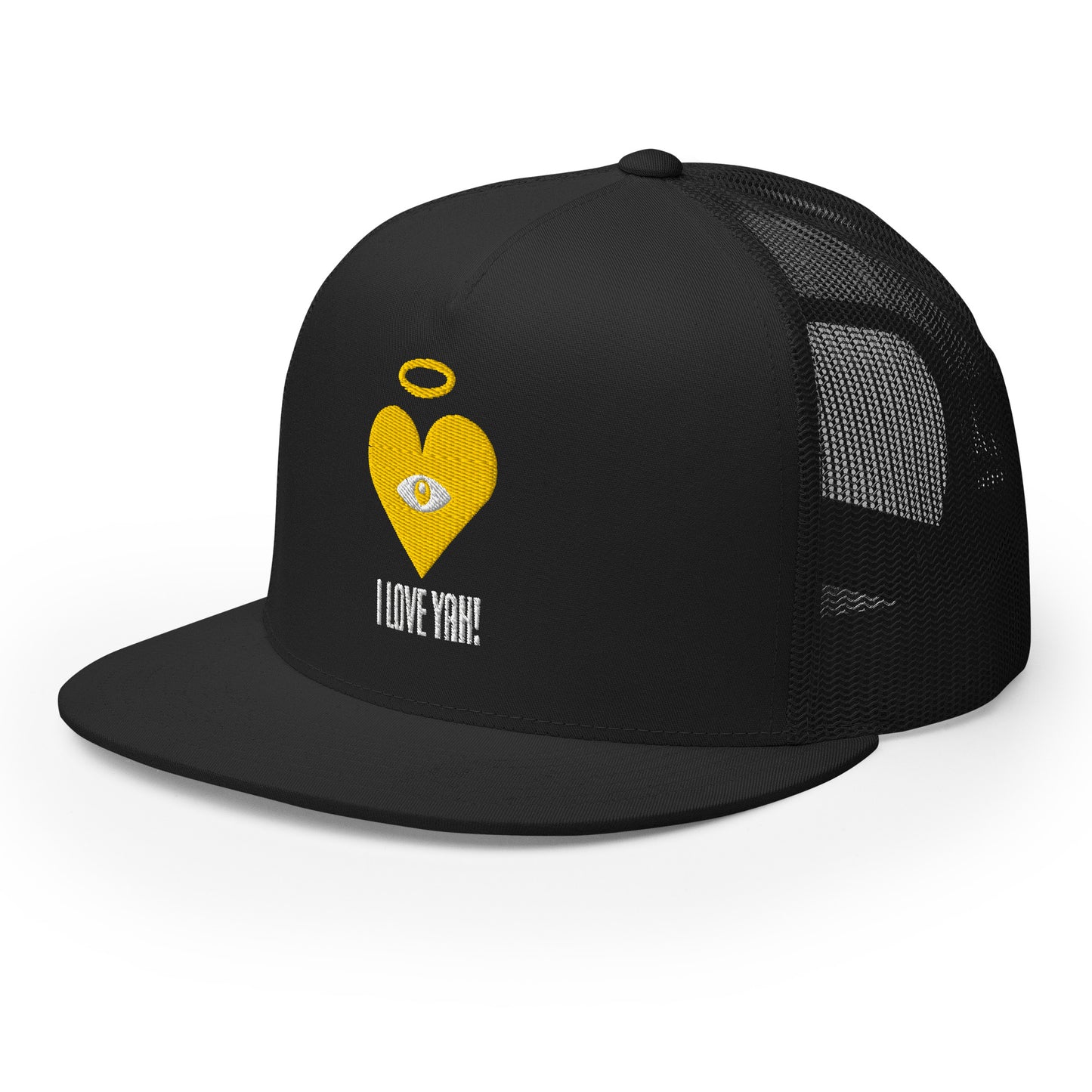 I LOVE YAH! Gold Heart-Eye [Embroidered] Trucker Hats With Cloud Text