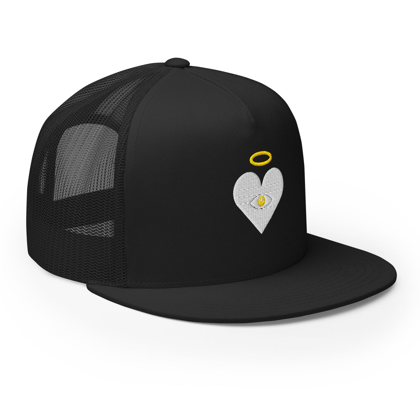 Cloud x Gold Heart-Eye [Embroidered] Black Trucker Hat