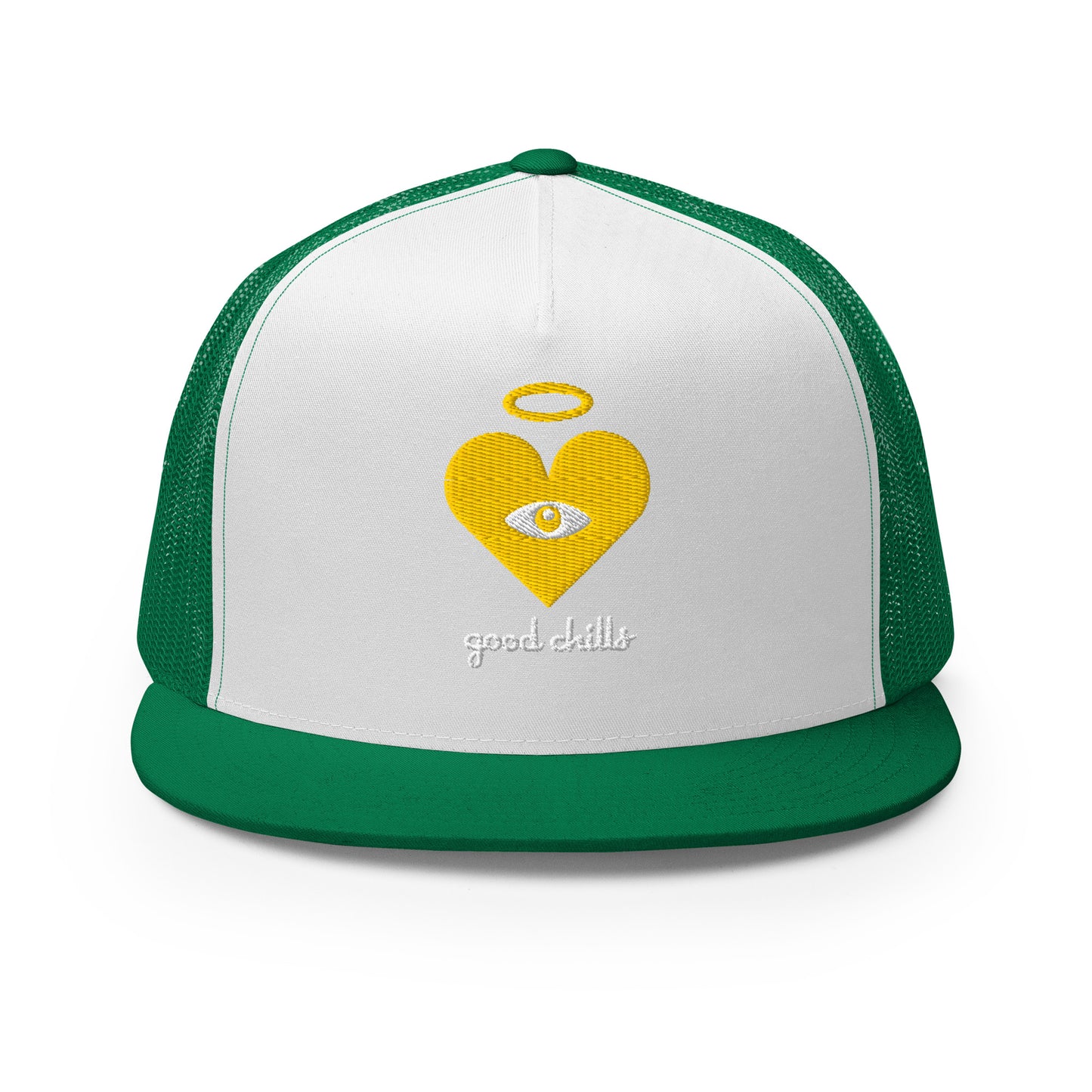 "good chills" Gold Heart-Eye [Embroidered] Trucker Hats with Cloud Text