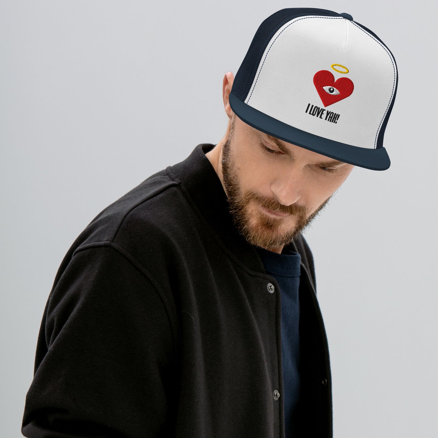 I LOVE YAH! Red Heart-Eye [Embroidered] Trucker Hats