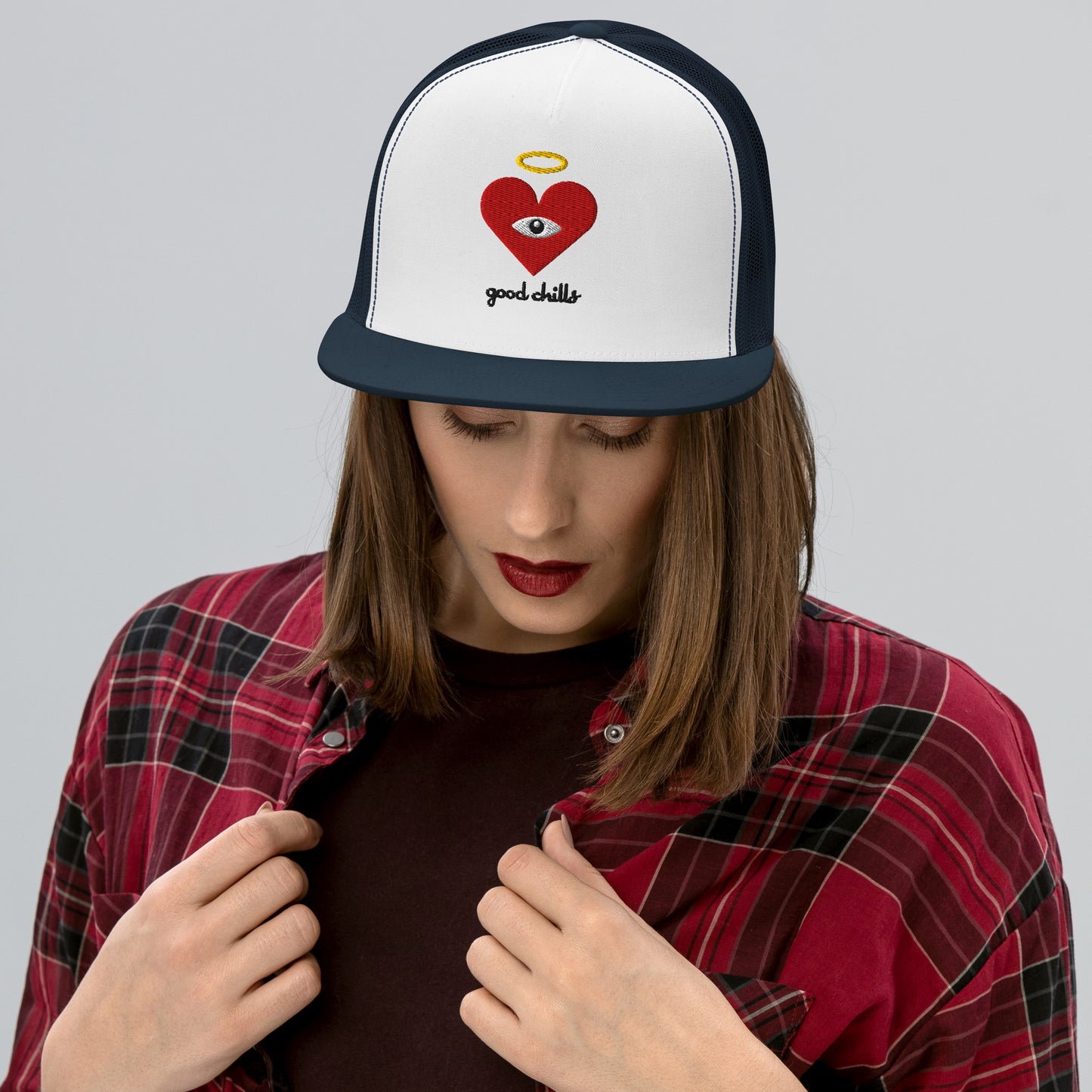 "good chills" Red Heart-Eye [Embroidered] Trucker Hats