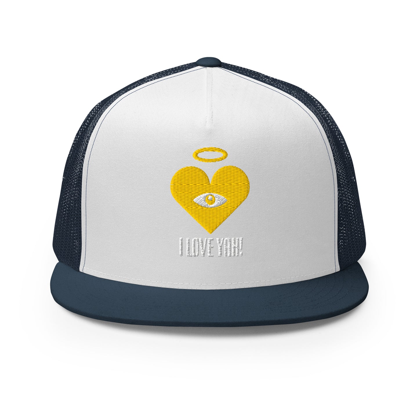 I LOVE YAH! Gold Heart-Eye [Embroidered] Trucker Hats With Cloud Text