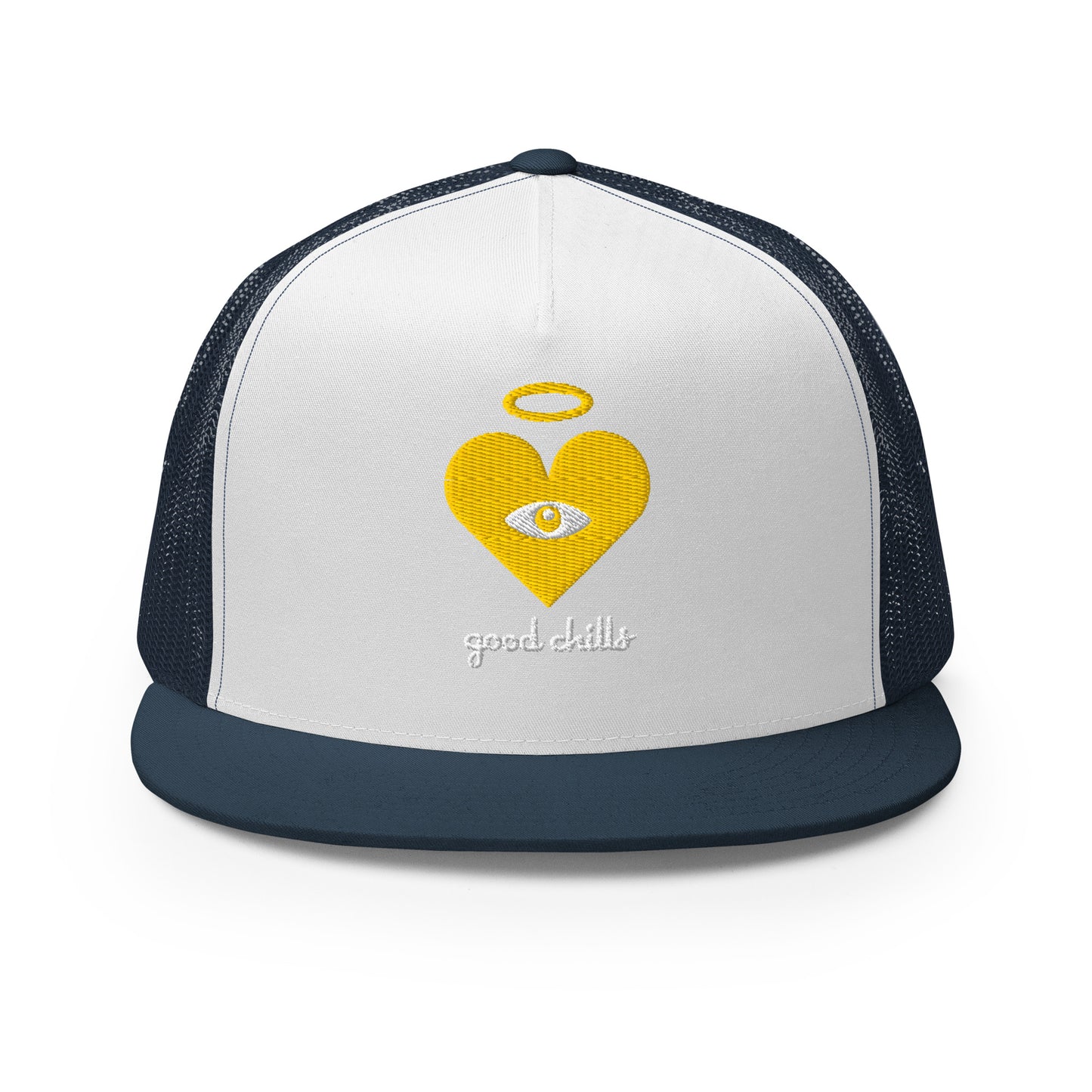 "good chills" Gold Heart-Eye [Embroidered] Trucker Hats with Cloud Text