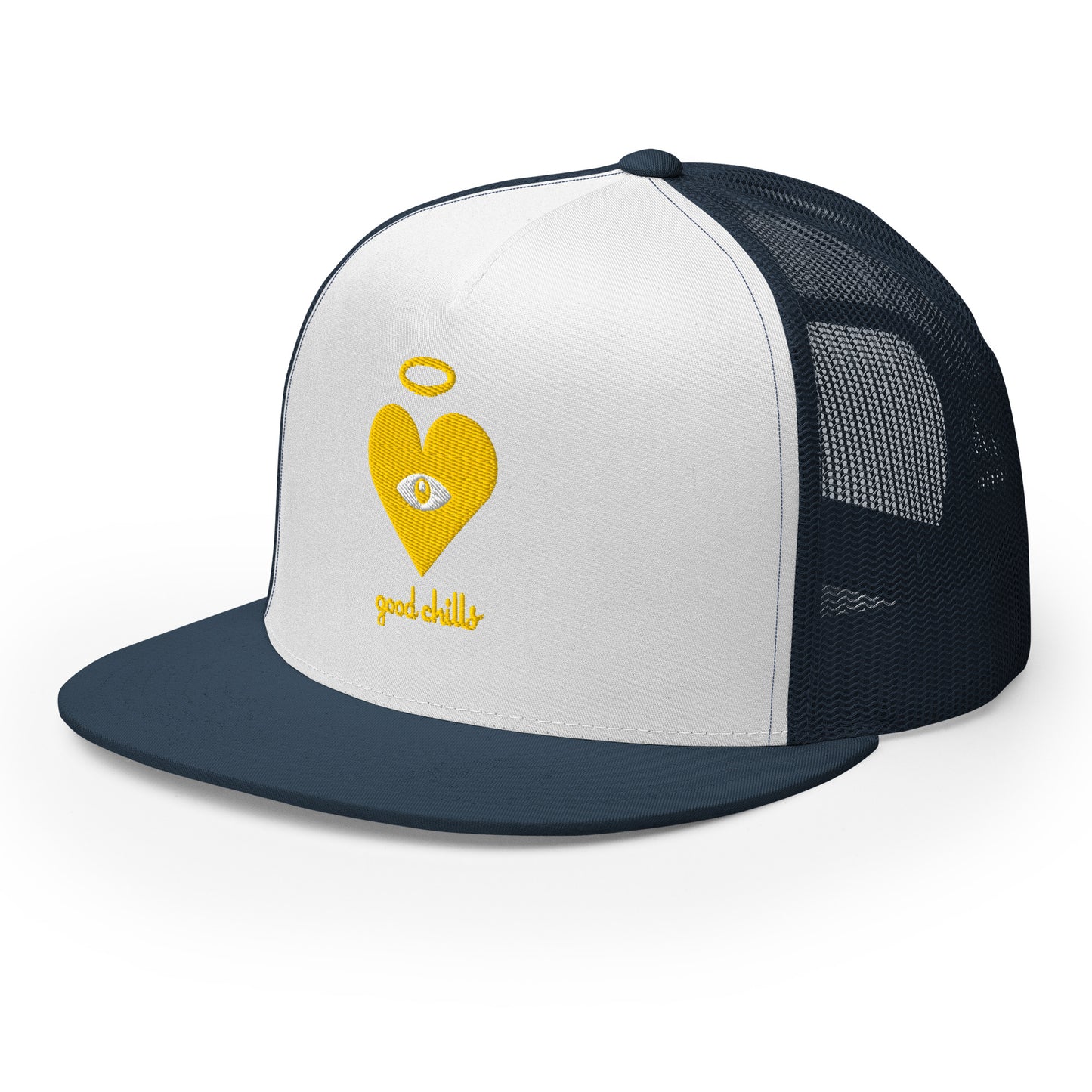 "good chills" Monochrome Gold Heart-Eye [Embroidered] Trucker Hats