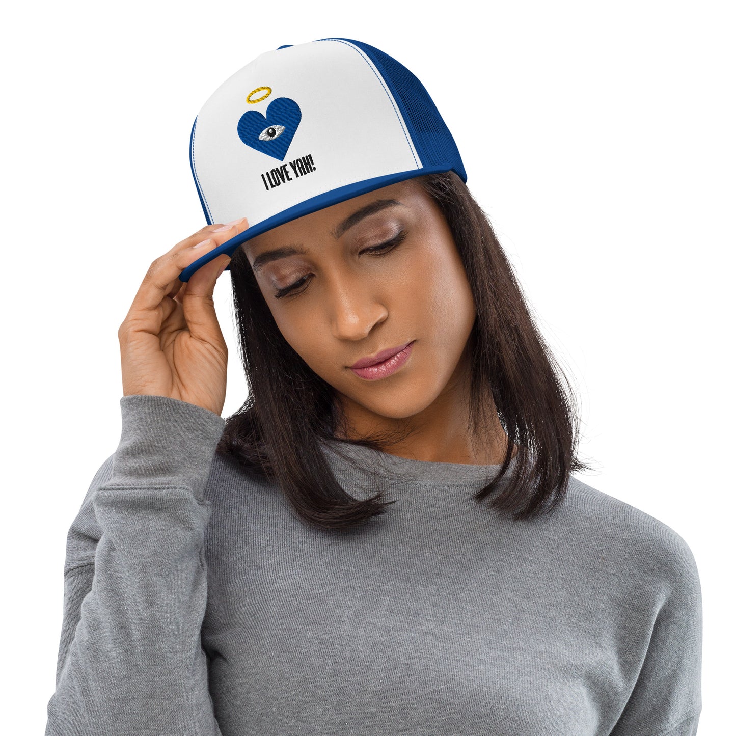 I LOVE YAH! Blue Heart-Eye [Embroidered] Trucker Hats