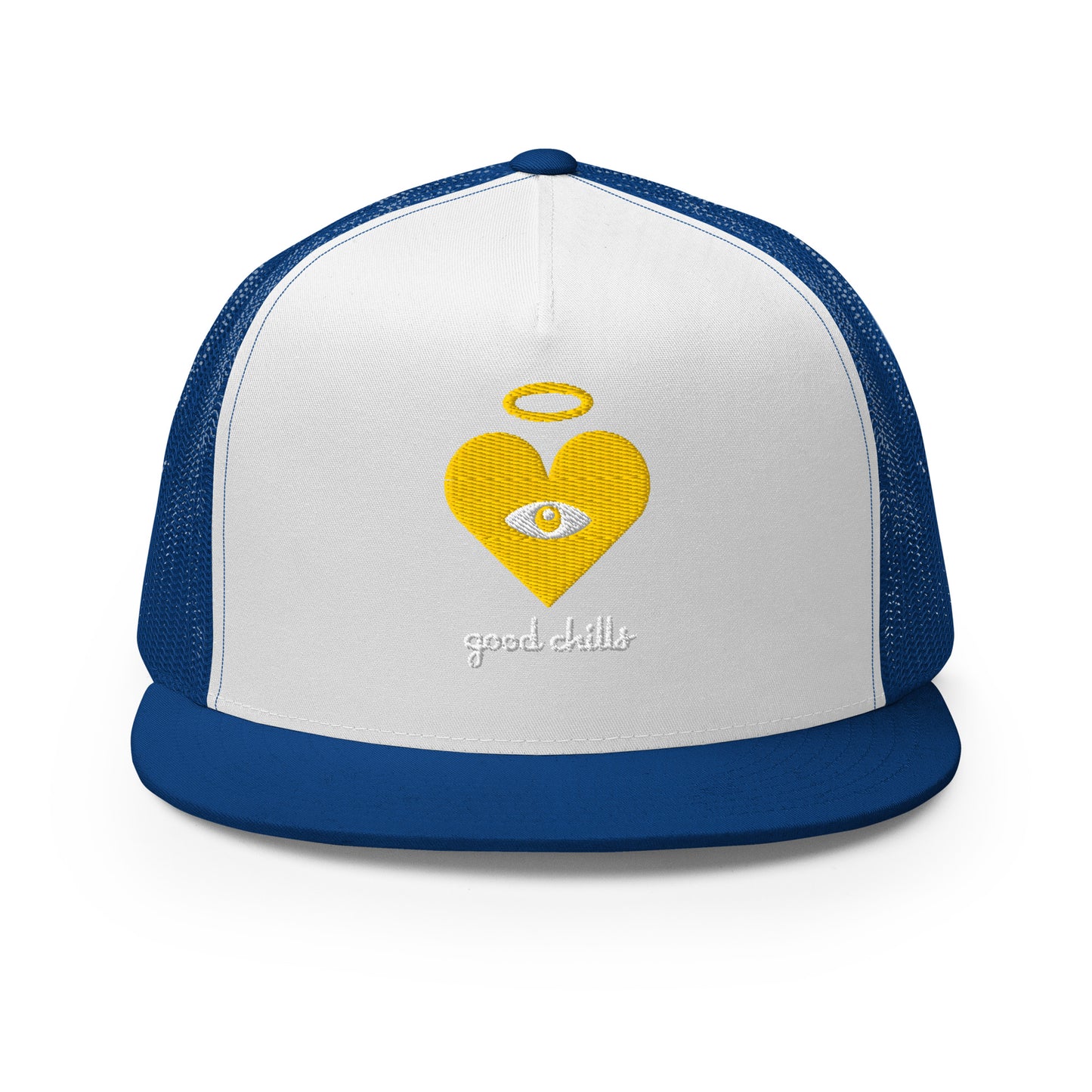 "good chills" Gold Heart-Eye [Embroidered] Trucker Hats with Cloud Text