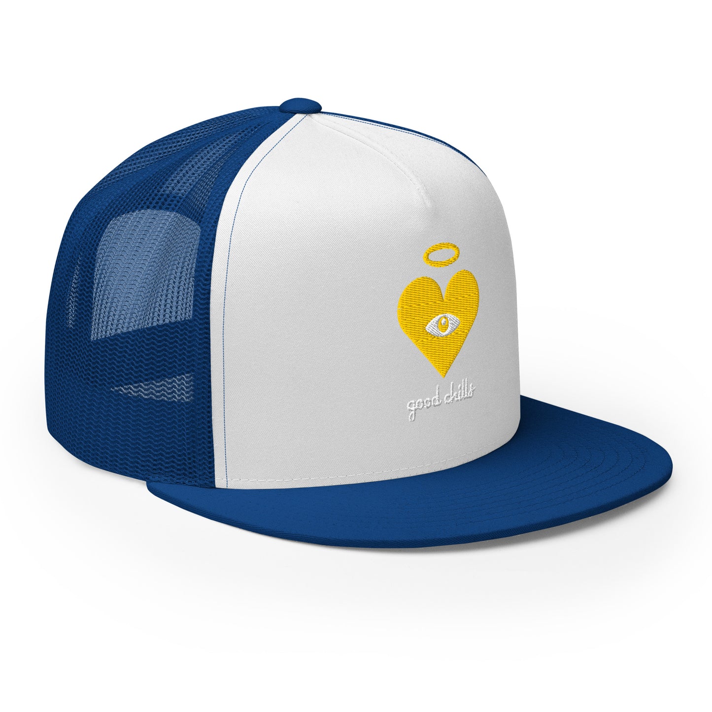 "good chills" Gold Heart-Eye [Embroidered] Trucker Hats with Cloud Text