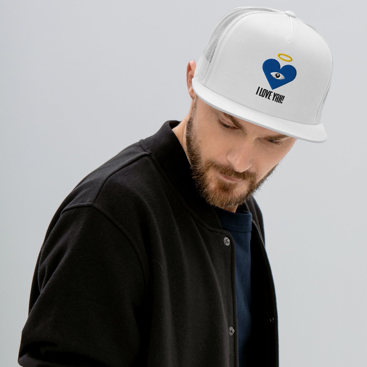 I LOVE YAH! Blue Heart-Eye [Embroidered] Trucker Hats