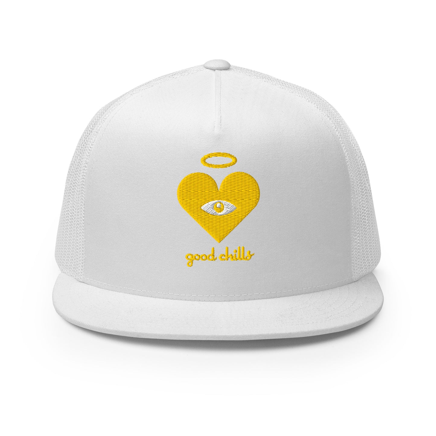 "good chills" Monochrome Gold Heart-Eye [Embroidered] Trucker Hats