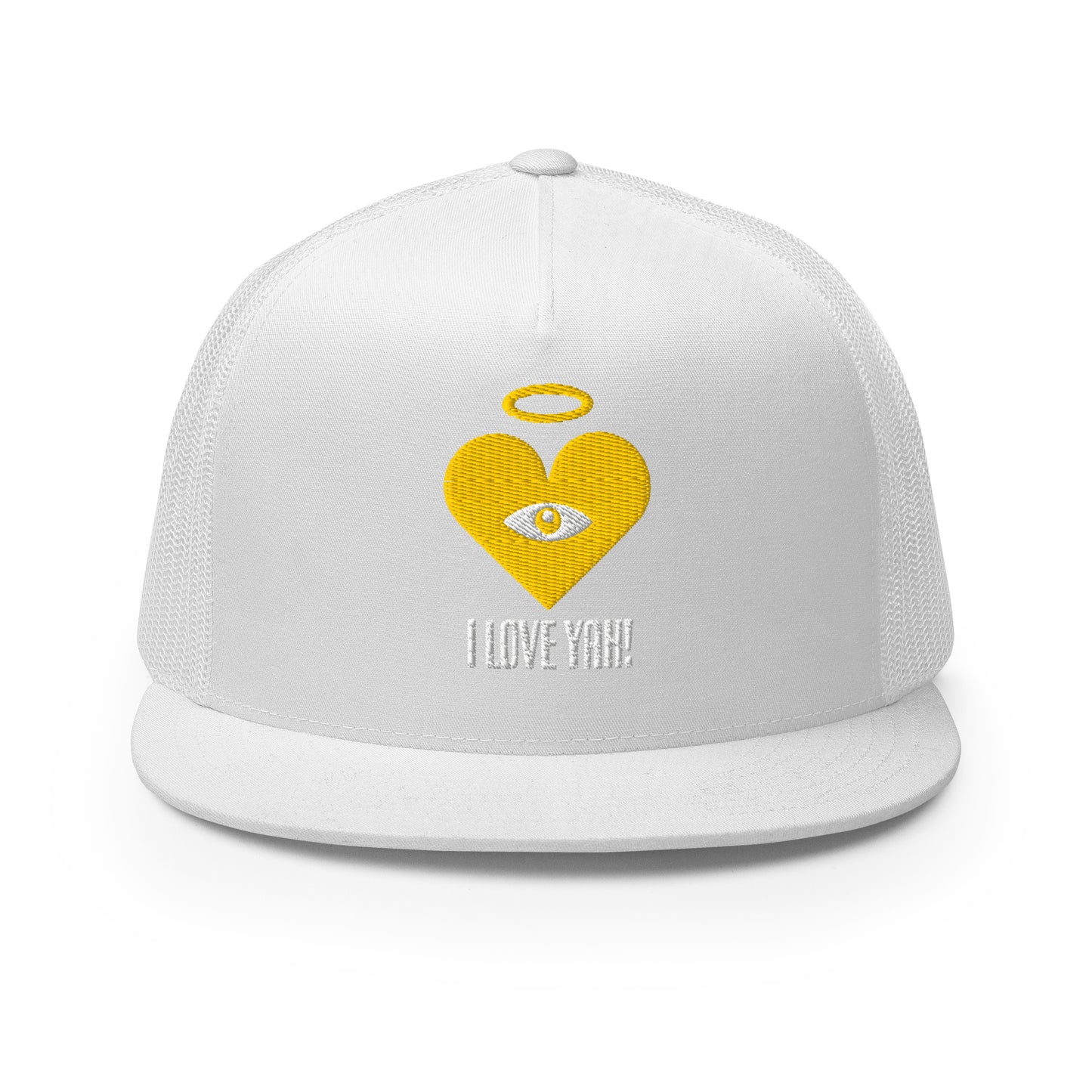 I LOVE YAH! Gold Heart-Eye [Embroidered] Trucker Hats With Cloud Text