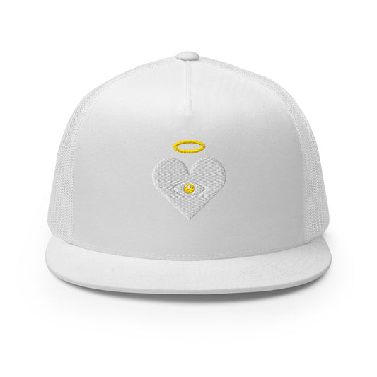 Cloud x Gold Heart-Eye [Embroidered] Light on White Trucker Hat