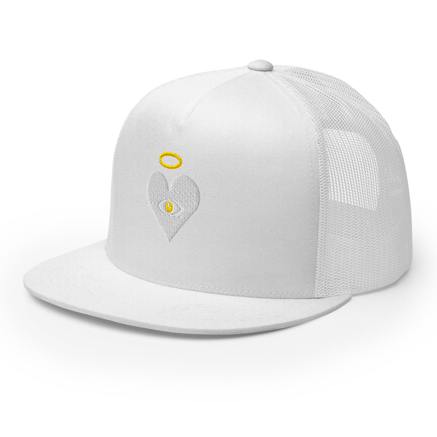 Cloud x Gold Heart-Eye [Embroidered] Light on White Trucker Hat