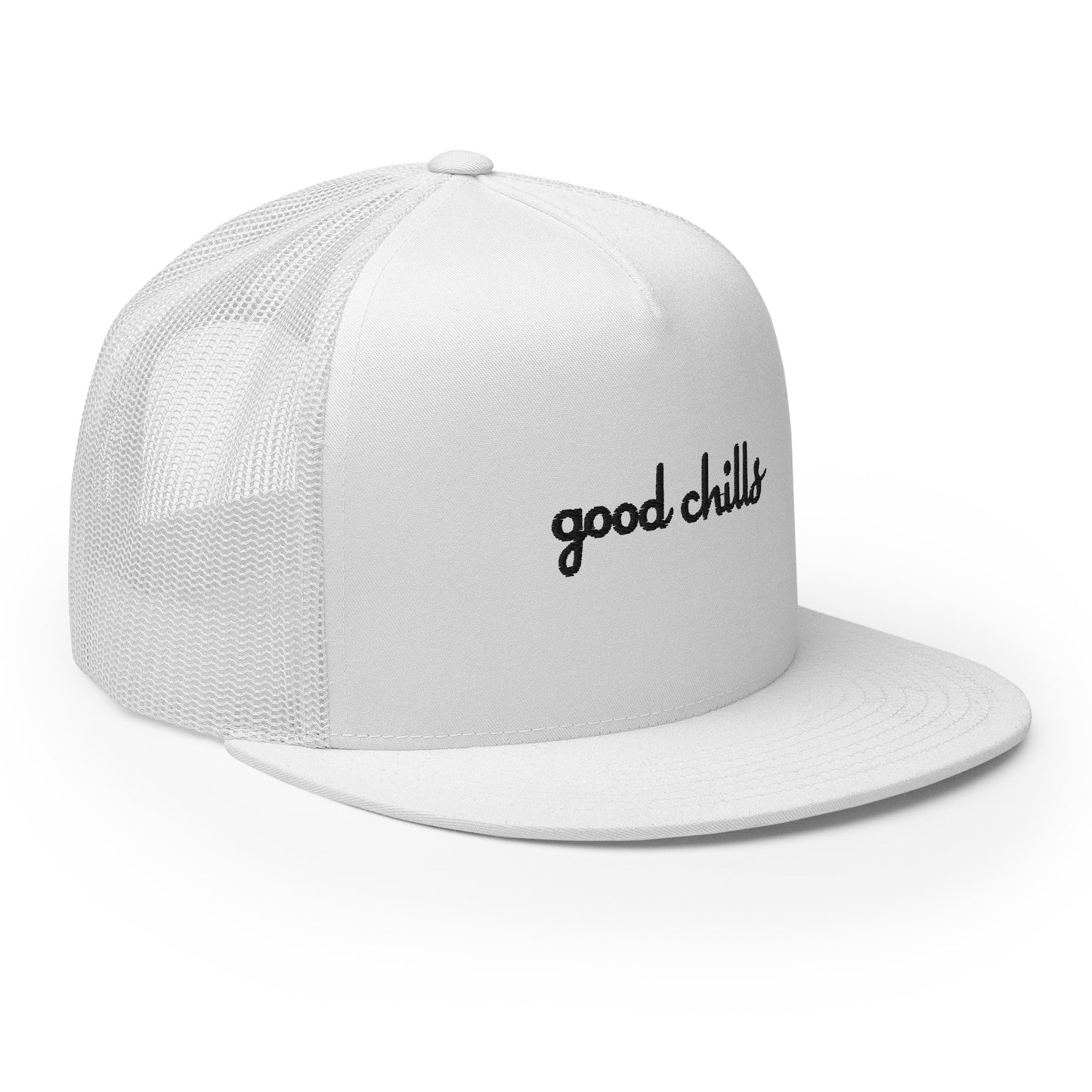 "good chills" [Embroidered] White Trucker Hat