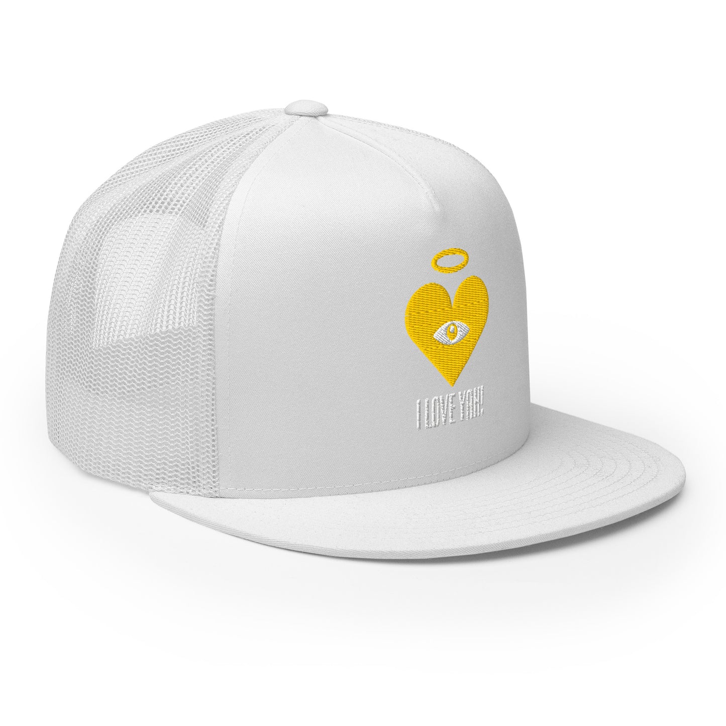 I LOVE YAH! Gold Heart-Eye [Embroidered] Trucker Hats With Cloud Text