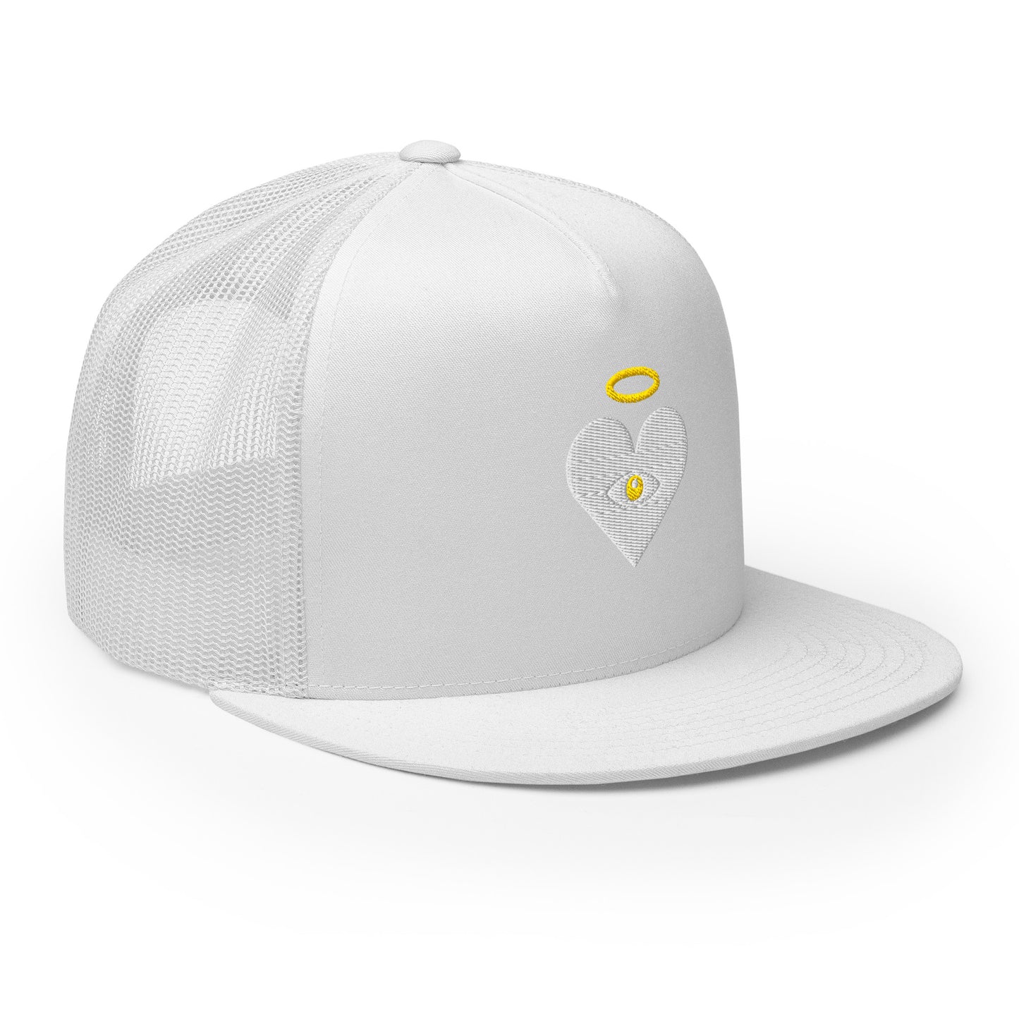 Cloud x Gold Heart-Eye [Embroidered] Light on White Trucker Hat