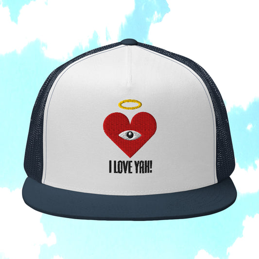 I LOVE YAH! Red Heart-Eye [Embroidered] Trucker Hats