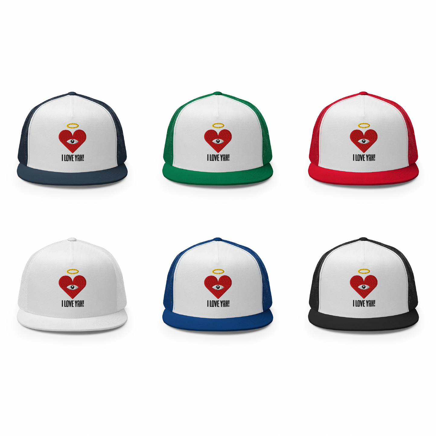 I LOVE YAH! Red Heart-Eye [Embroidered] Trucker Hats