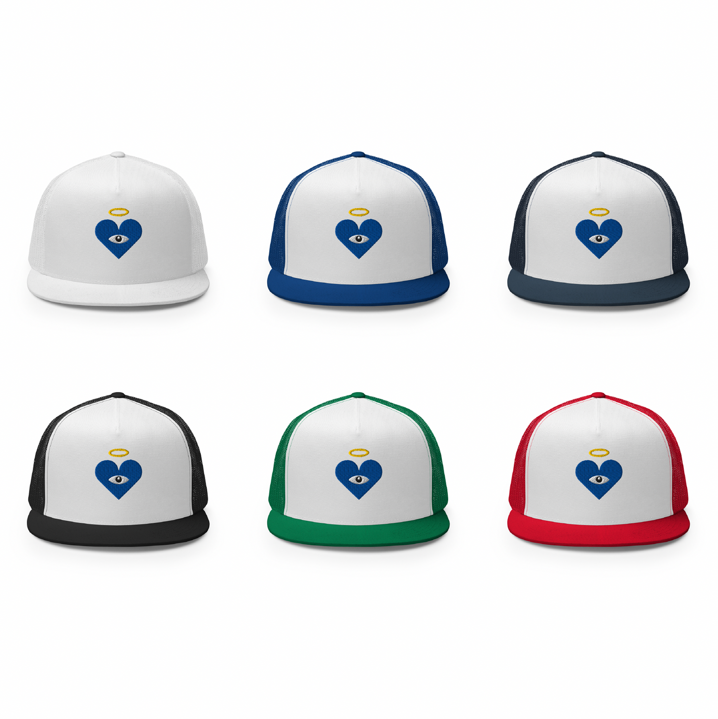 Blue Heart-Eye [Embroidered] Trucker Hats