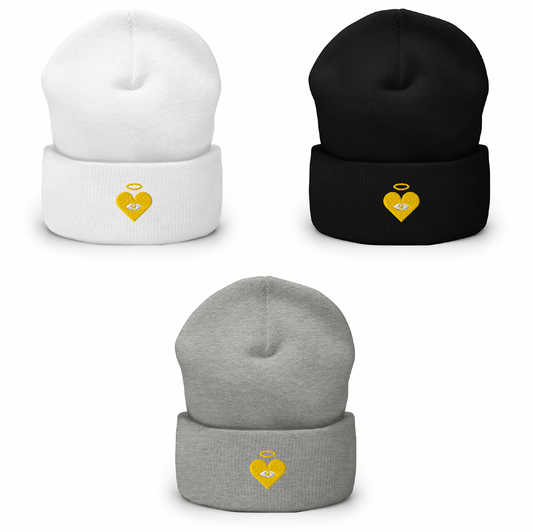 Monochrome Gold Heart-Eye [Embroidered]  Basic Beanies