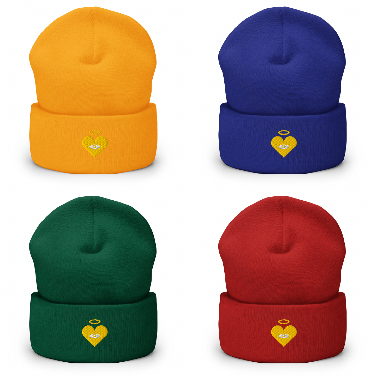 Monochrome Gold Heart-Eye [Embroidered]  Premium Color Beanies