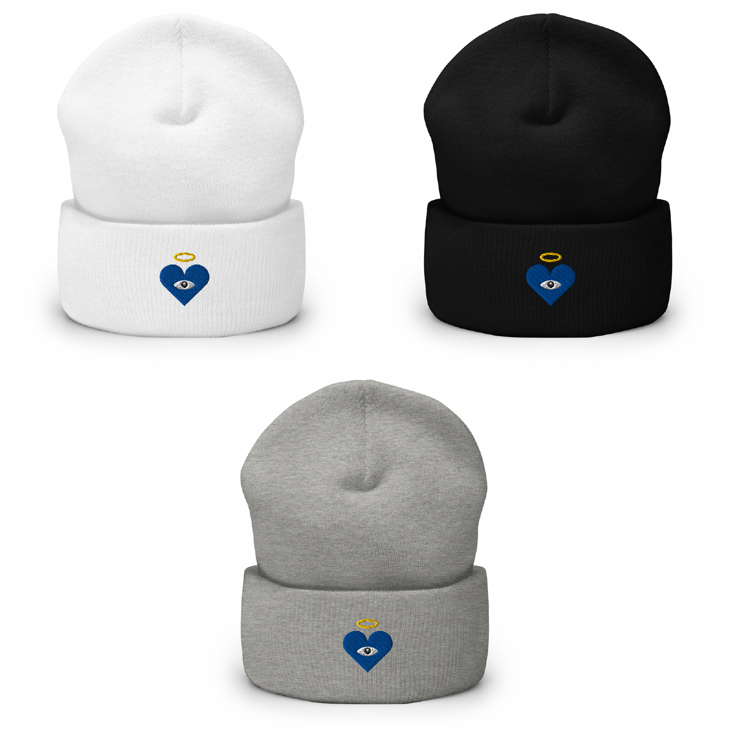 Blue Heart-Eye [Embroidered] Basic Beanies