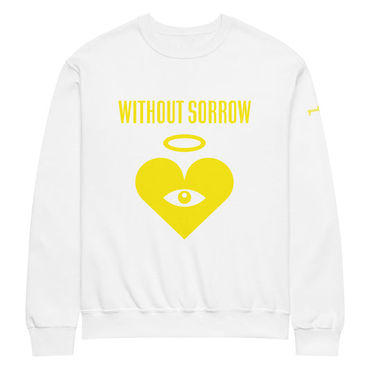 WITHOUT SORROW Monochrome Gold Heart-Eye White Long Sleeve White Sweatshirt