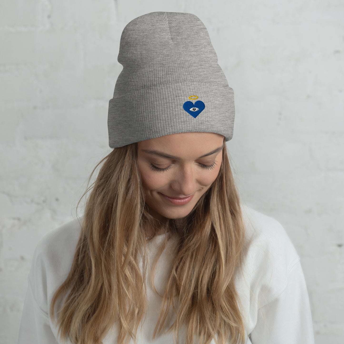 Blue Heart-Eye [Embroidered] Basic Beanies