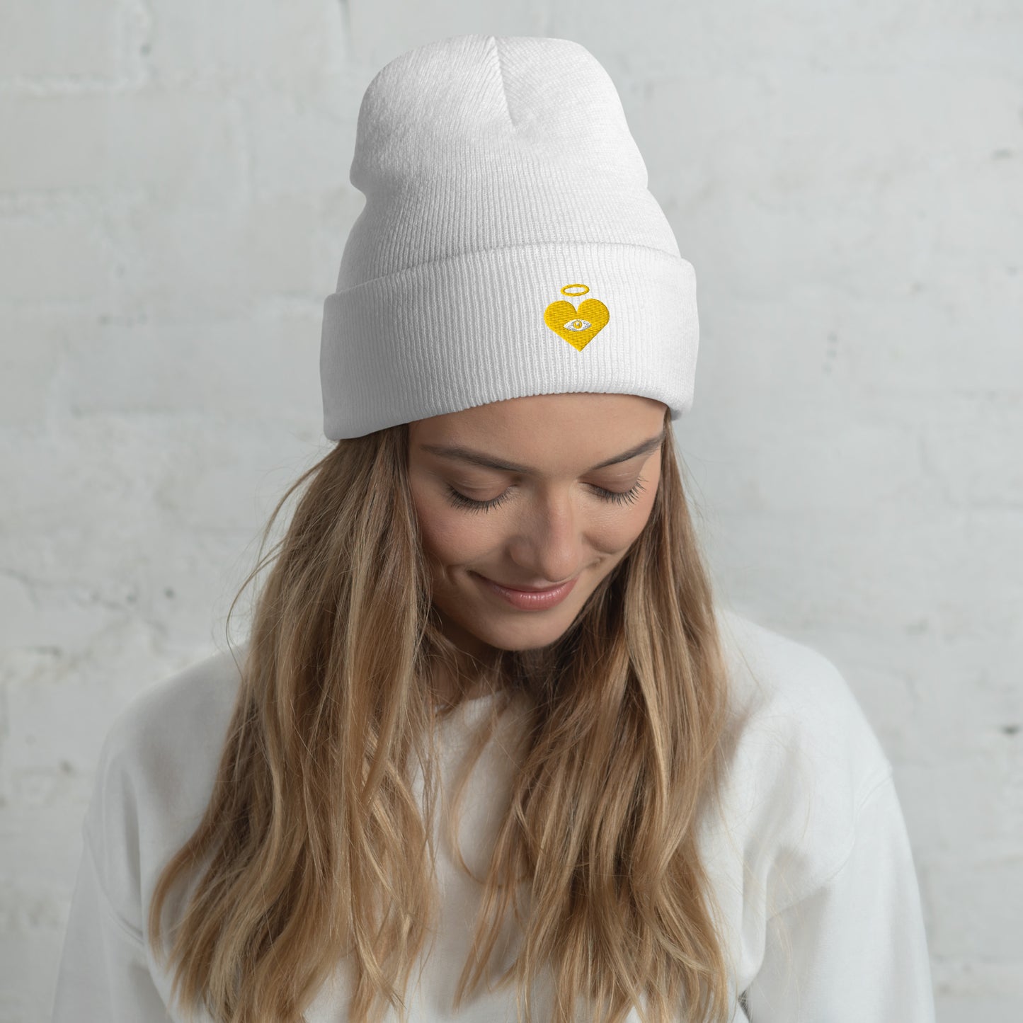 Monochrome Gold Heart-Eye [Embroidered]  Basic Beanies