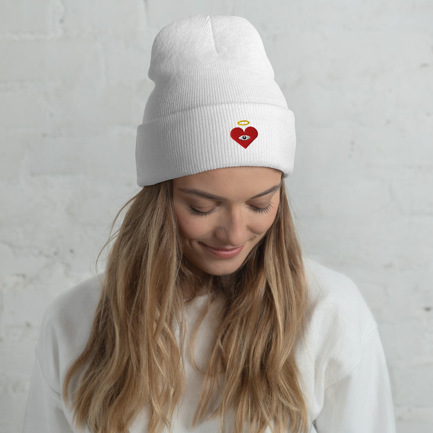 Red Heart-Eye [Embroidered]  Basic Beanies
