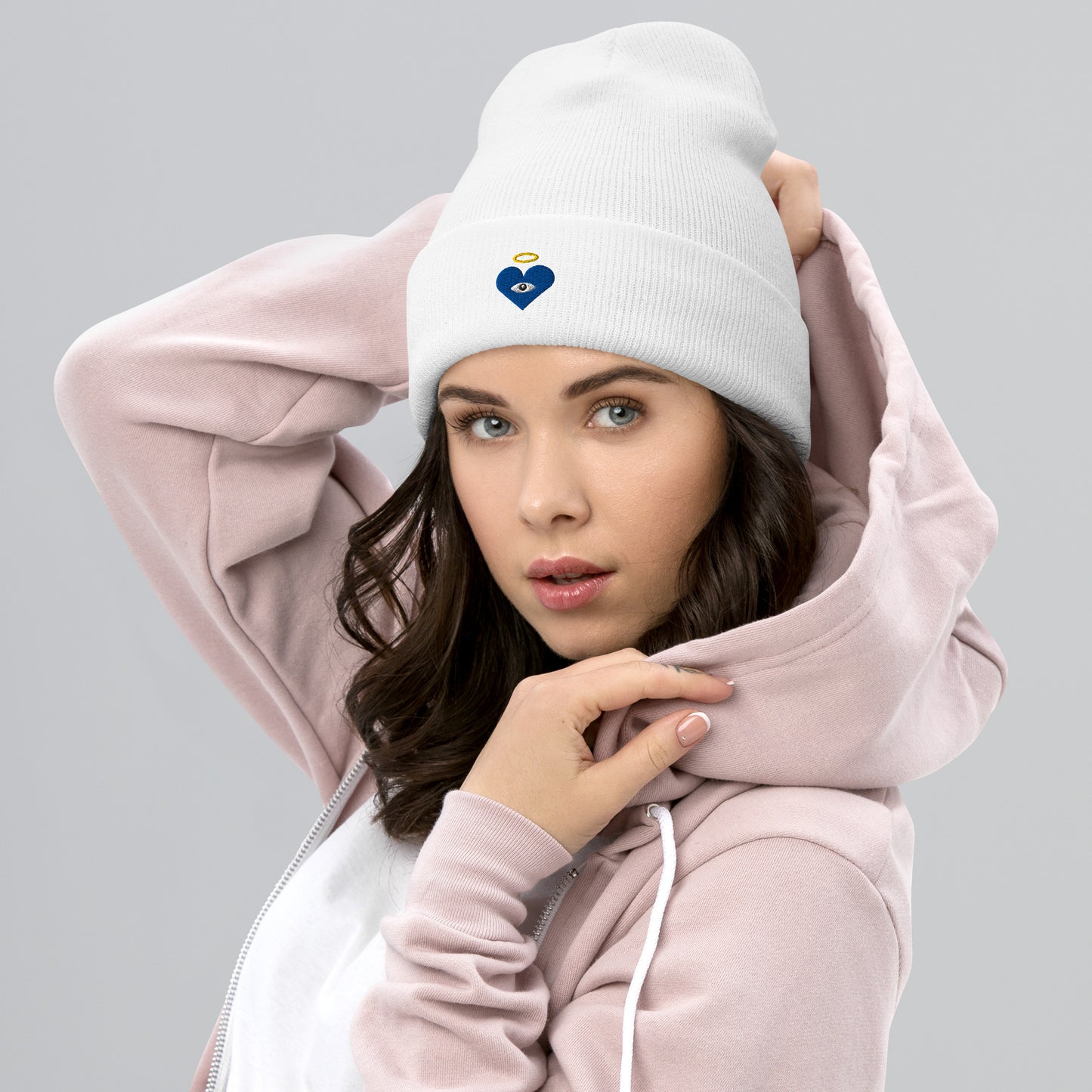 Blue Heart-Eye [Embroidered] Basic Beanies