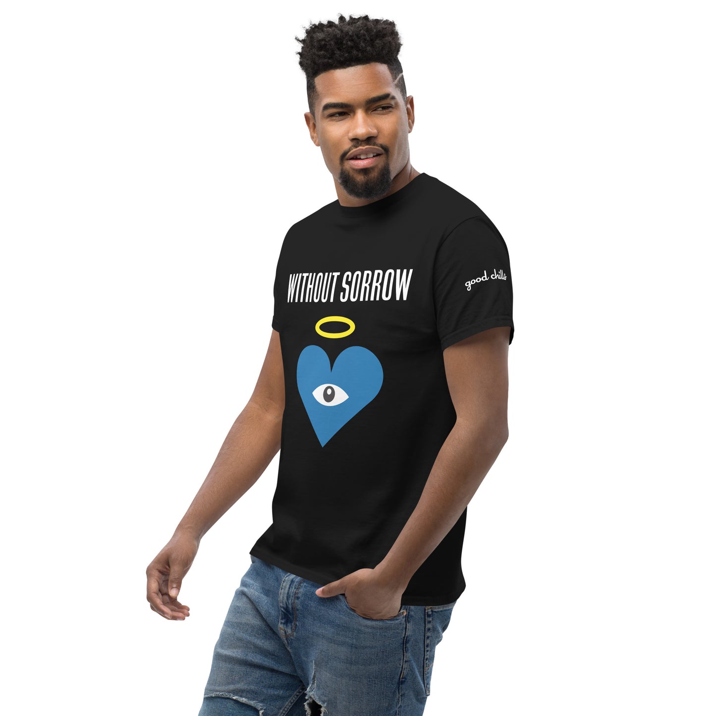 WITHOUT SORROW Blue Heart-Eye Black Tee