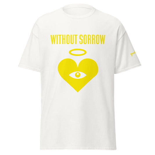 WITHOUT SORROW Monochrome Gold Heart-Eye White Tee